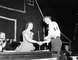 Trophy presentation at the 1949 Little International Exposition at South Dakota State College.