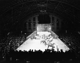 Horse judging in the arena at the 1950 Little International Exposition at South Dakota State College.