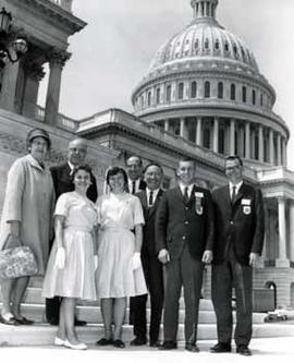 Representatives Ben Reifel and E.Y. Berry with delegates to the National 4-H Conference on the steps of the US Capitol in 1963