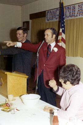 Frank Denholm speaking at a celebration in his honor for winning the Senate race in 1970 and celebrating his birthday