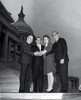 Representatives Ben Reifel and E.Y. Berry with Mr. and Mrs. Walt Soulek on the steps of the US Capitol