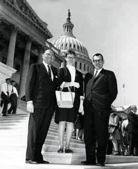 Representative Ben Reifel and Mr. and Mrs. Erwin Wiest Schmacher on the steps of the US Capitol in 1964