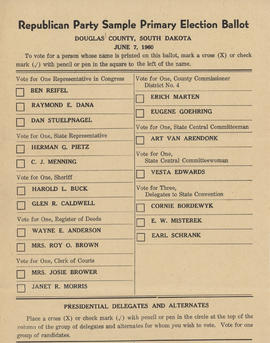 Sample Ballots for 1960 South Dakota Primary Election