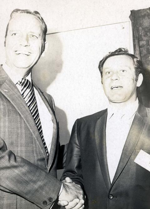 Frank Denholm and Bill Hauck at the 1970 State Democratic Convention in Mitchell, South Dakota.