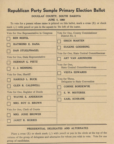 Sample Ballots for 1960 South Dakota Primary Election