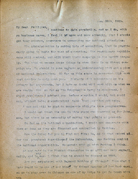 Letter: H.L. Loucks to R.F. Pettigrew, January 20, 1915