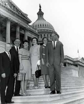 Representative Ben Reifel and Alice Reifel with Mr. and Mrs. L.H. Johnson and Lt. Cmdr. and Mrs. R.S. Brown on the steps of the US Capitol in 1964