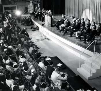 William Miller speaking at a Republican campaign rally at the Corn Palace in 1964
