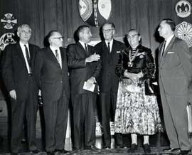 Representative Ben Reifel, Annie Wauneka, and Secretary of the Interior Stewart Udall in 1963
