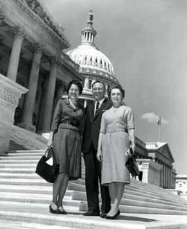 Representative Ben Reifel, Alice Reifel, and Mrs. C.F. Stilgebauer on the US Capitol steps in 1963