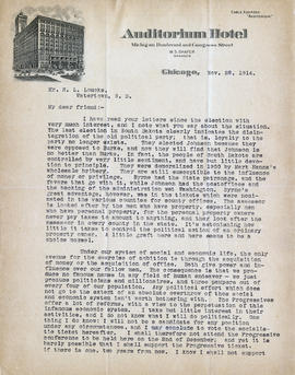 Letter: R.F. Pettigrew to H.L. Loucks, November 28, 1914