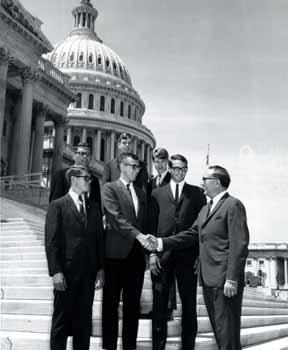 Representative Ben Reifel with a group of students on the steps of the US Capitol in 1968
