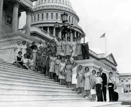 Representative Ben Reifel with a traveling classroom group from Nova Scotia on the steps of the US Capitol in 1964