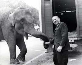 Representative Ben Reifel feeding an elephant in 1963