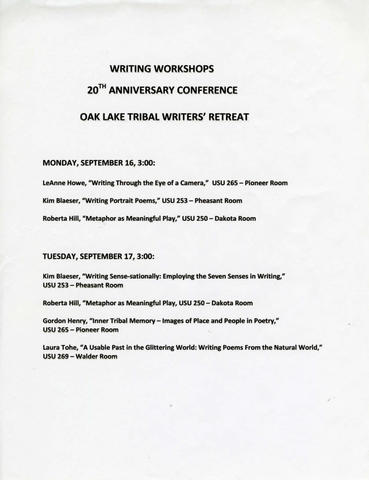 Oak Lake Tribal Writers' Retreat Announcement - South Dakota State