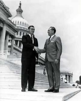 Representative Ben Reifel and 1965 summer intern Mike Pieplow on the US Capitol steps