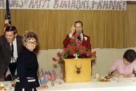 Frank Denholm speaking at a celebration in his honor for winning the Senate race in 1970 and celebrating his birthday