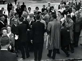 William Miller greeting constituents at Joe Foss field in Sioux Falls, South Dakota in 1964