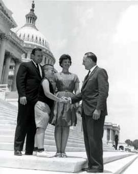 Representative Ben Reifel with Mr. and Mrs. Dail Gibson on the steps of the US Capitol in 1963