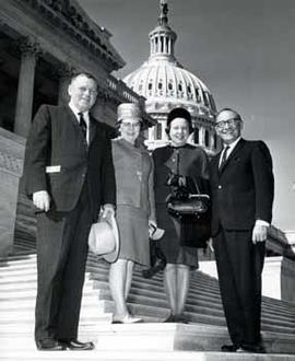 Representative Ben Reifel with Mr. and Mrs. Clayton Gubbrud and Mrs. Joseph Hoversten on the steps of the US Capitol in 1968
