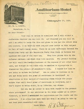 Letter: R.F. Pettigrew to H.L. Loucks, May 12, 1916