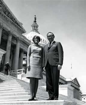 Representative Ben Reifel with Mary Fuller on the steps of the US Capitol