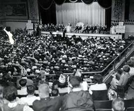 William Miller speaking at a Republican campaign rally at the Corn Palace in 1964
