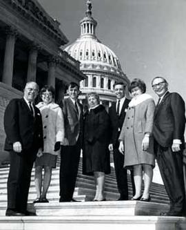 Representatives E.Y Berry and Ben Reifel with a 4-H group on the steps of the US Capitol in 1968