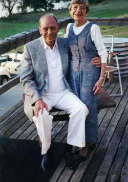 Frank and Millie Denholm pose for a photograph during a family reunion in Brookings, South Dakota