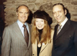Senator George McGovern and Congressman Frank Denholm pose for a photograph with actress Shirley MacLaine