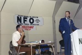 Frank Denholm speaking to the National Farmers Organization in Miller, South Dakota