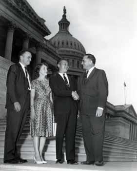Representative Ben Reifel and Alice Reifel with Howard Wong and Lloyd Richardson on the steps of the US Capitol