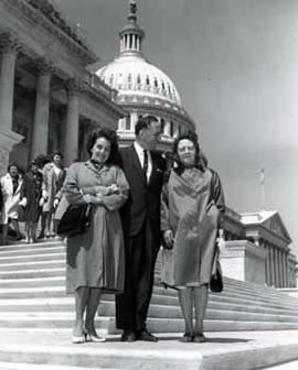 Representative Ben Reifel, Josephine Moreno, and Frances Brown on the US Capitol steps in 1962