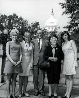 Representative Ben Reifel, Ruth Hansen, Mrs. Henry Bartell, Frieda Hopf, and Carol Schauer in Washington, D.C. in 1970
