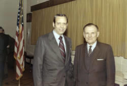 Frank Denholm and South Dakota State University president Hilton Briggs