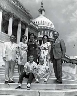Representative Ben Reifel with Mr. and Mrs. Harlan Hammer and family and Ada Krause on the steps of the US Capitol in 1965