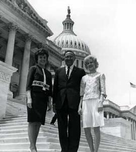 Representative Ben Reifel, Judi Sorensen, and Virginia Erickson on the US Capitol steps in 1963