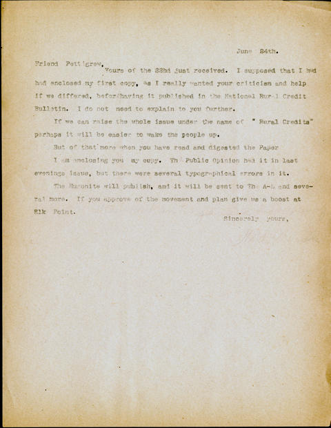 Letter: H.L. Loucks to R.F. Pettigrew, undated