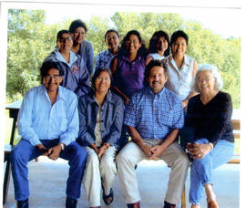 Group of writers at the Oak Lake Writers' retreat that includes Charles Woodard and Elizabeth Cook-Lynn (front row).