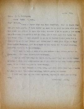 Letter: H.L. Loucks to R.F. Pettigrew, April 7, 1915