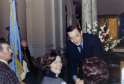 Richard Kneip greeting people at an event in the state capitol in Pierre, South Dakota.