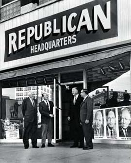 Representative Ben Reifel and three others standing outside of Republican Headquarters in 1966