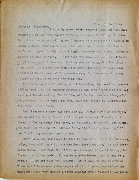 Letter: H.L. Loucks to R.F. Pettigrew, November 16, 1914