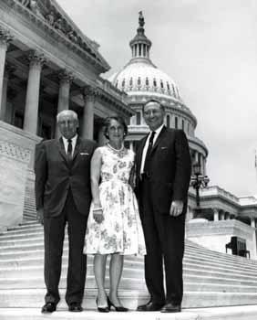 Representative Ben Reifel, Alice Reifel, and John Van Wyhe on the steps of the US Capitol in 1965