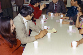 Frank Denholm meeting with a group of constituents.