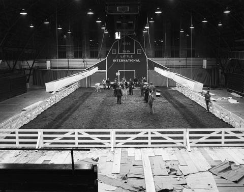 Arena is being constructed in the gymnasium at South Dakota State College in preparation for the 1959 Little International Exposition.