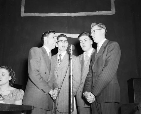 Barbershop quartet entertaining the crowd at the 1949 Little International Exposition at South Dakota State College.