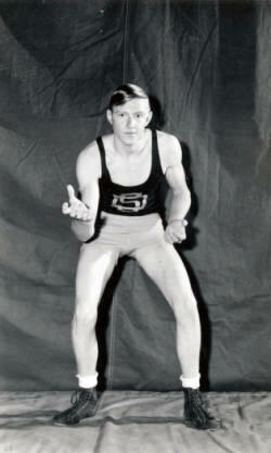 SDSU wrestler Dale Brothanek in a posed action portrait.