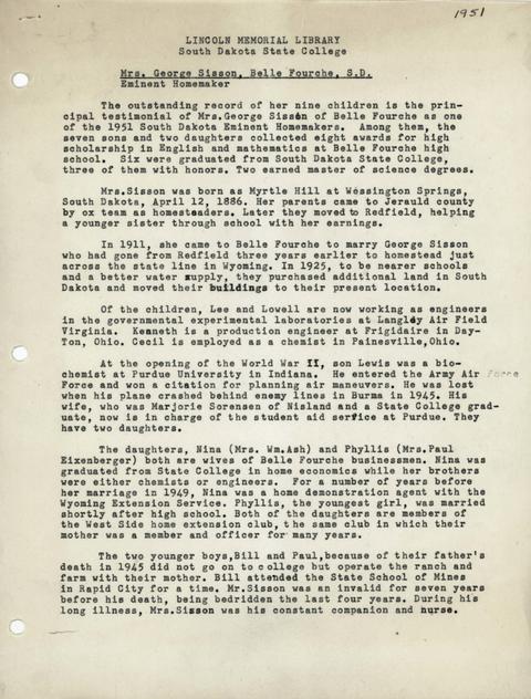 Citation of Myrtle Sisson