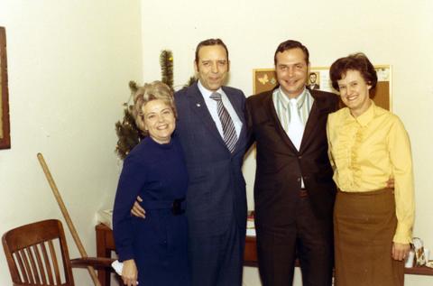 Frank and Millie Denholm with constituents in an office